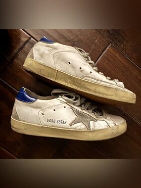 White & Blue 36 superstars Leather Sneakers - 660B SSTAR Style blue and white